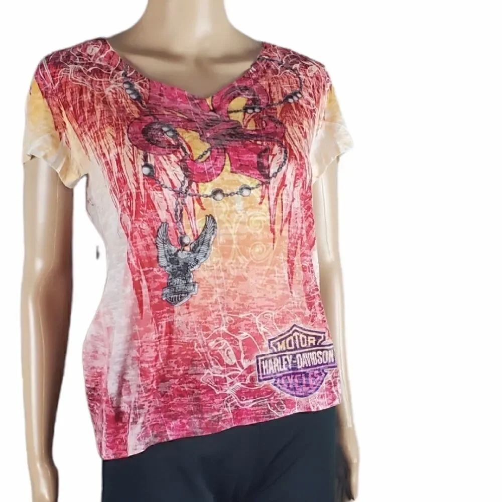 Harley Davidson Orange & Red Graphic T-Shirt